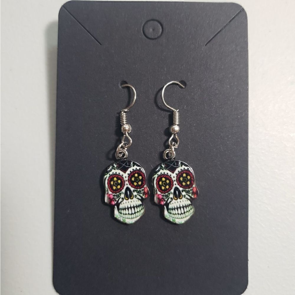 Handmade Halloween Day of the Dead Dia De Muertos candy skull earrings
